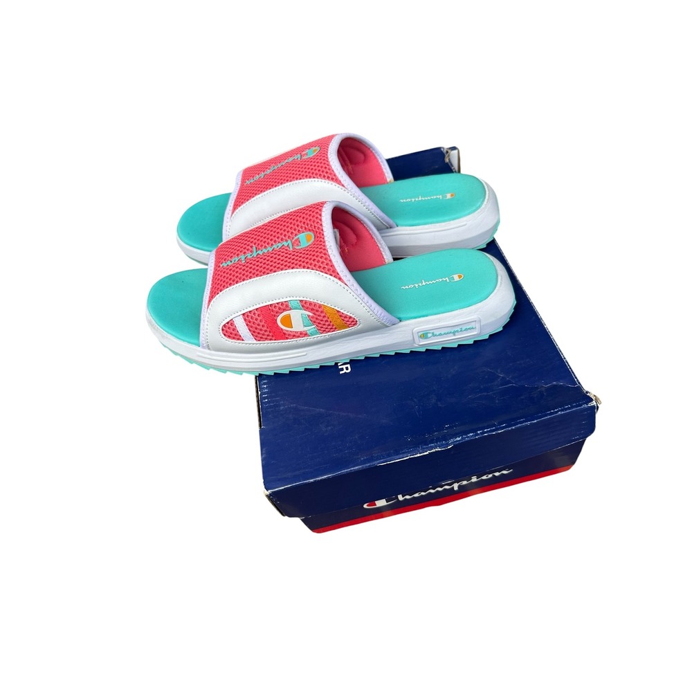 Champion Recap Epic Slide Sandals Womens 11 White Peach Teal CA100547W - Picture 6 of 11
